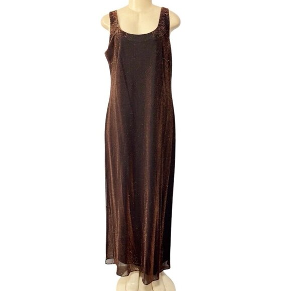 Vintage Patra Eveningwear Metallic Bronze Black Sleeveless Sheath Maxi Dress 16‎ - Picture 1 of 15